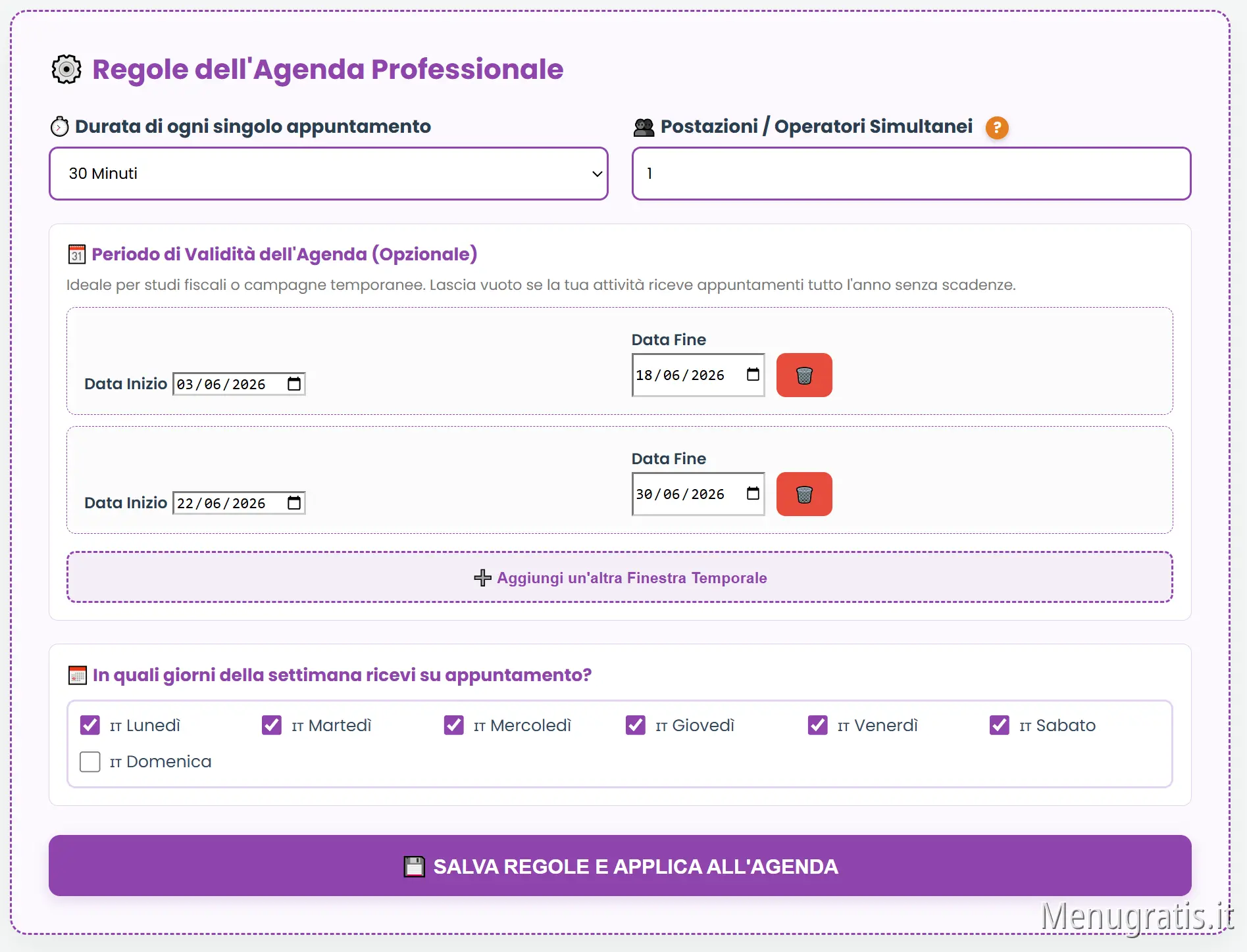 Schermata Calendario e Appuntamenti