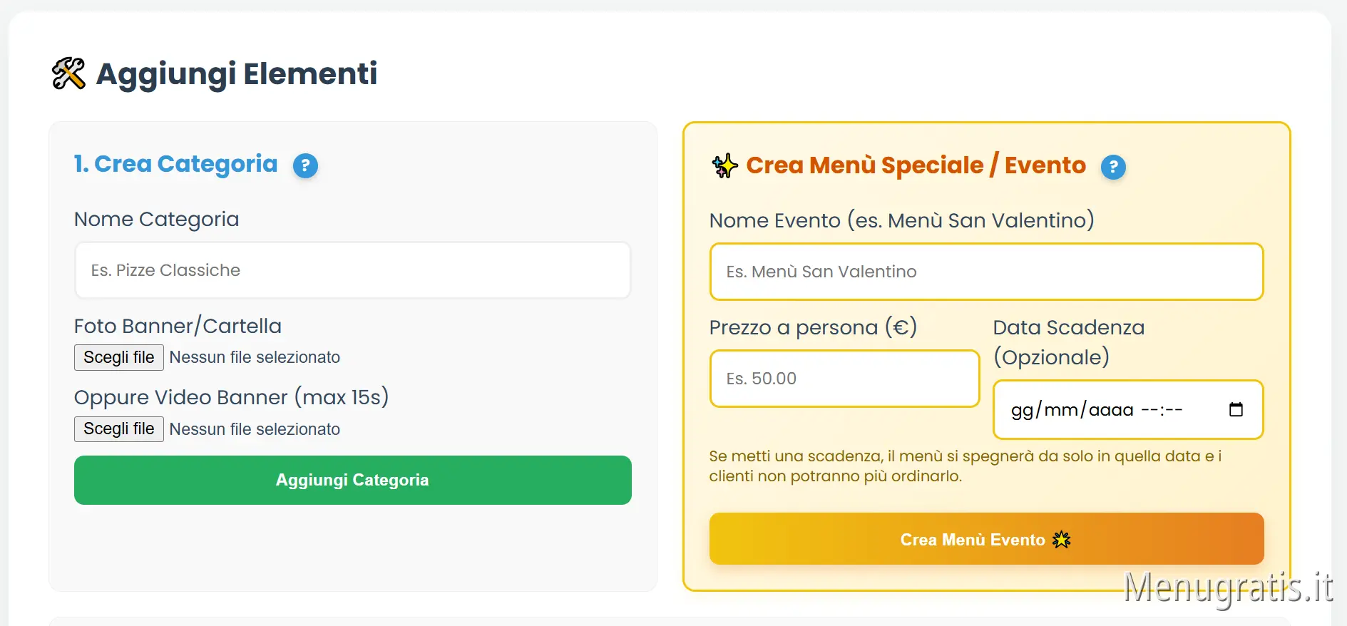 Schermata Gestione Categorie