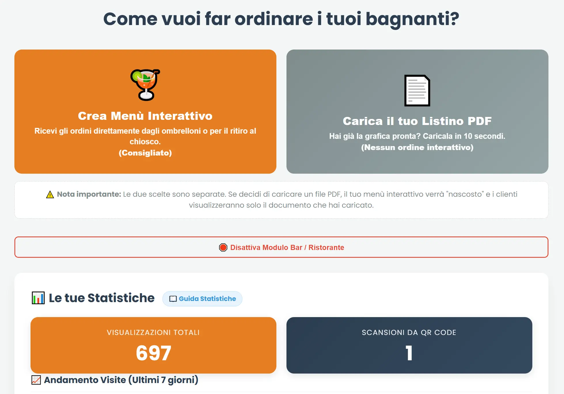 Schermata gestione Lido Panoramica