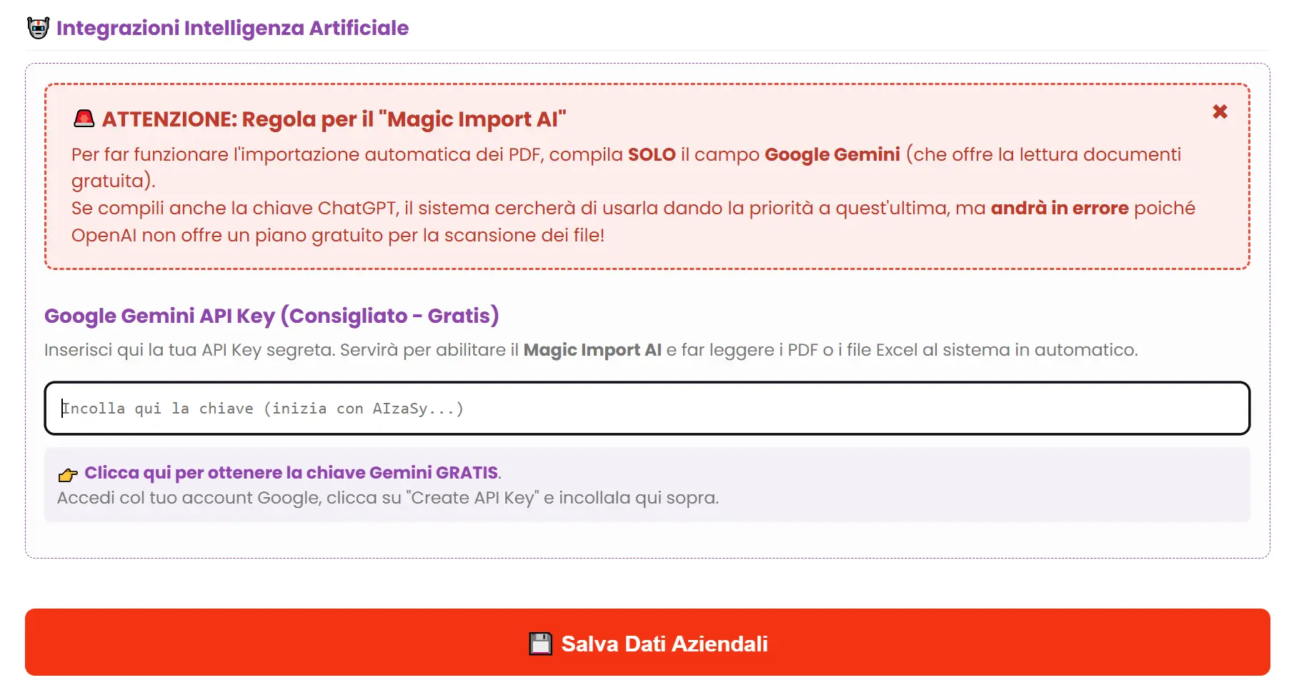 Gestione personale dipendenti inserisci Key Google AI