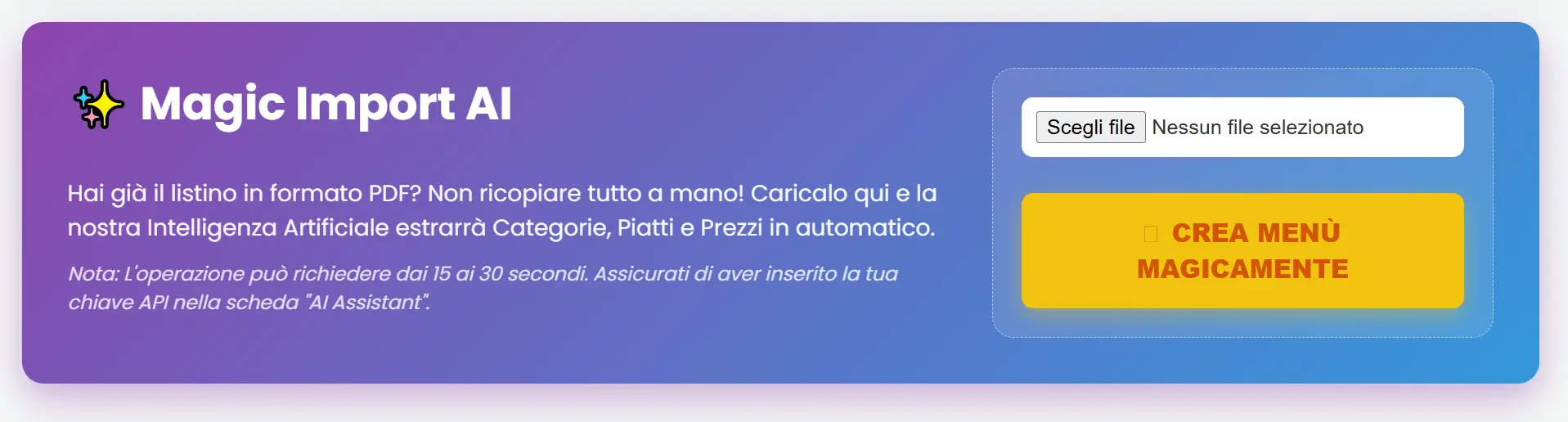 Schermata Ristorazione Magic Import PDF AI