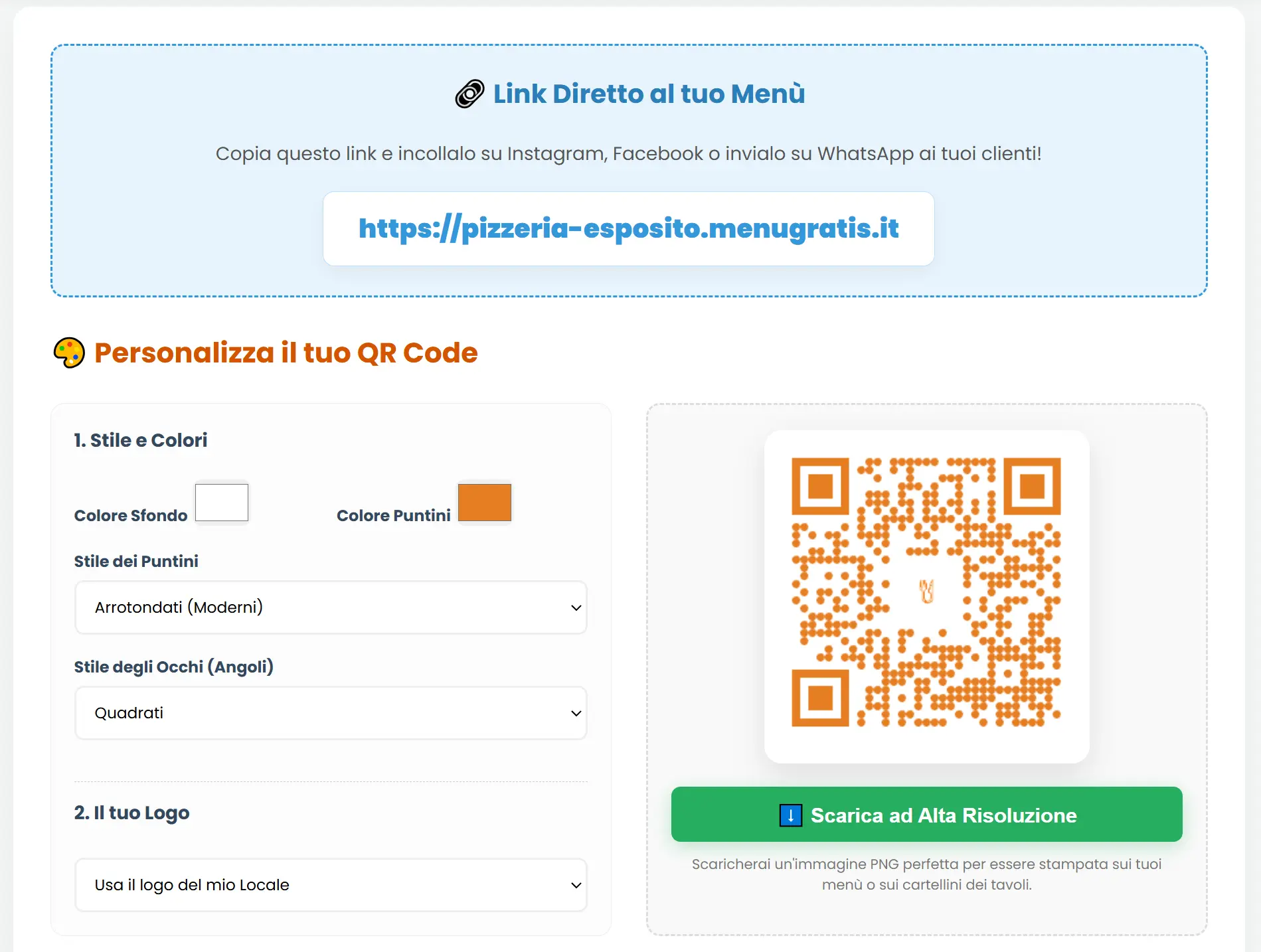 Schermata Ristorazione gestione stampa qr tavoli