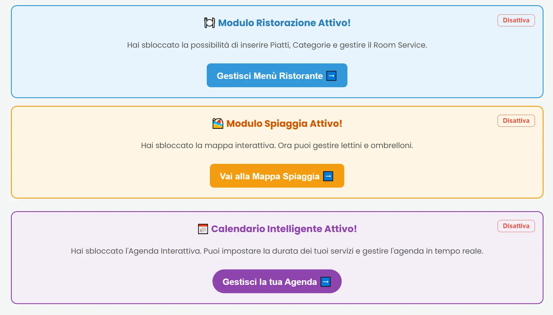 Gestione vetrina gestione moduli disattiva/attiva