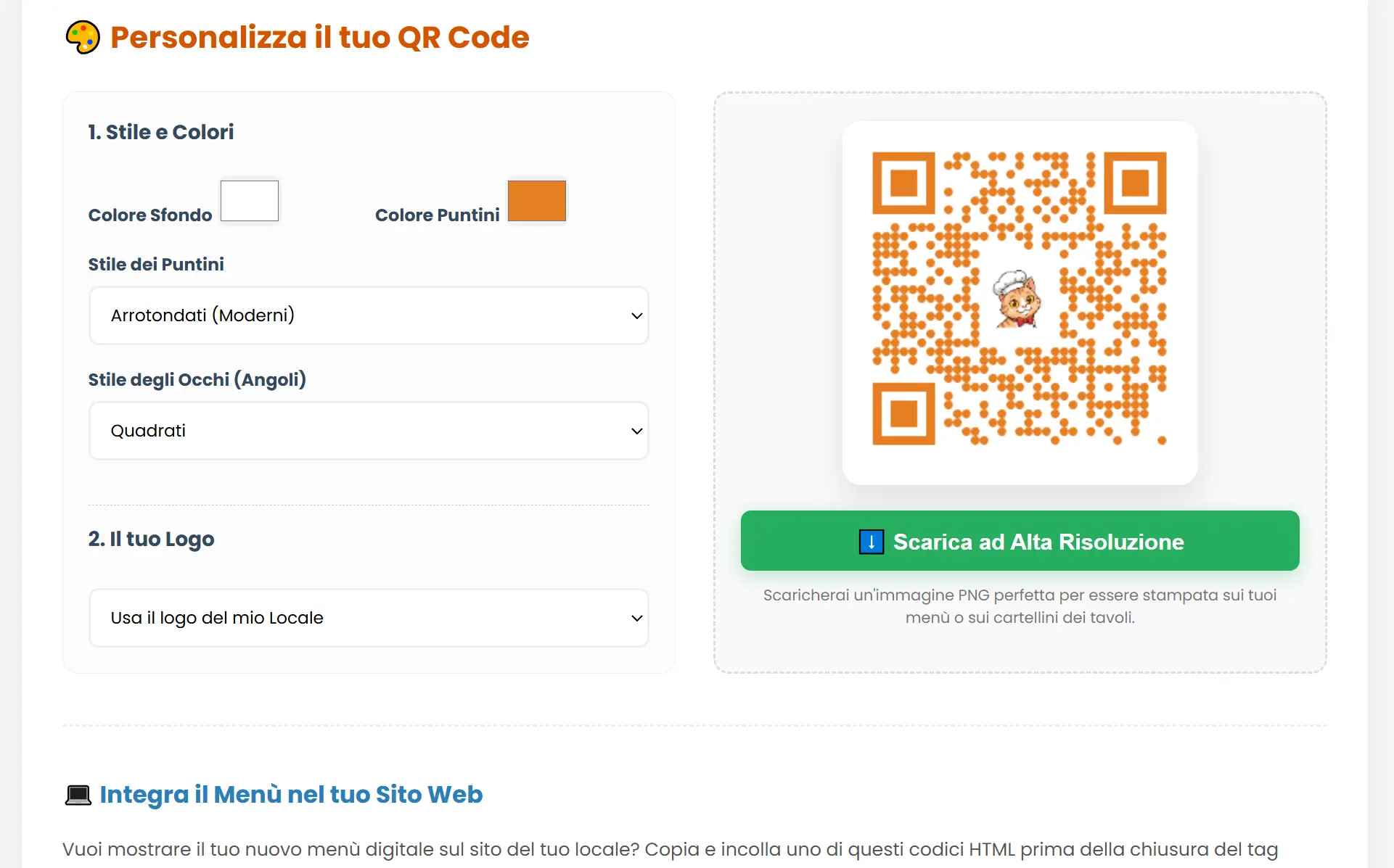 Gestione vetrina QR statico gestibile in base ai moduli attivati.
