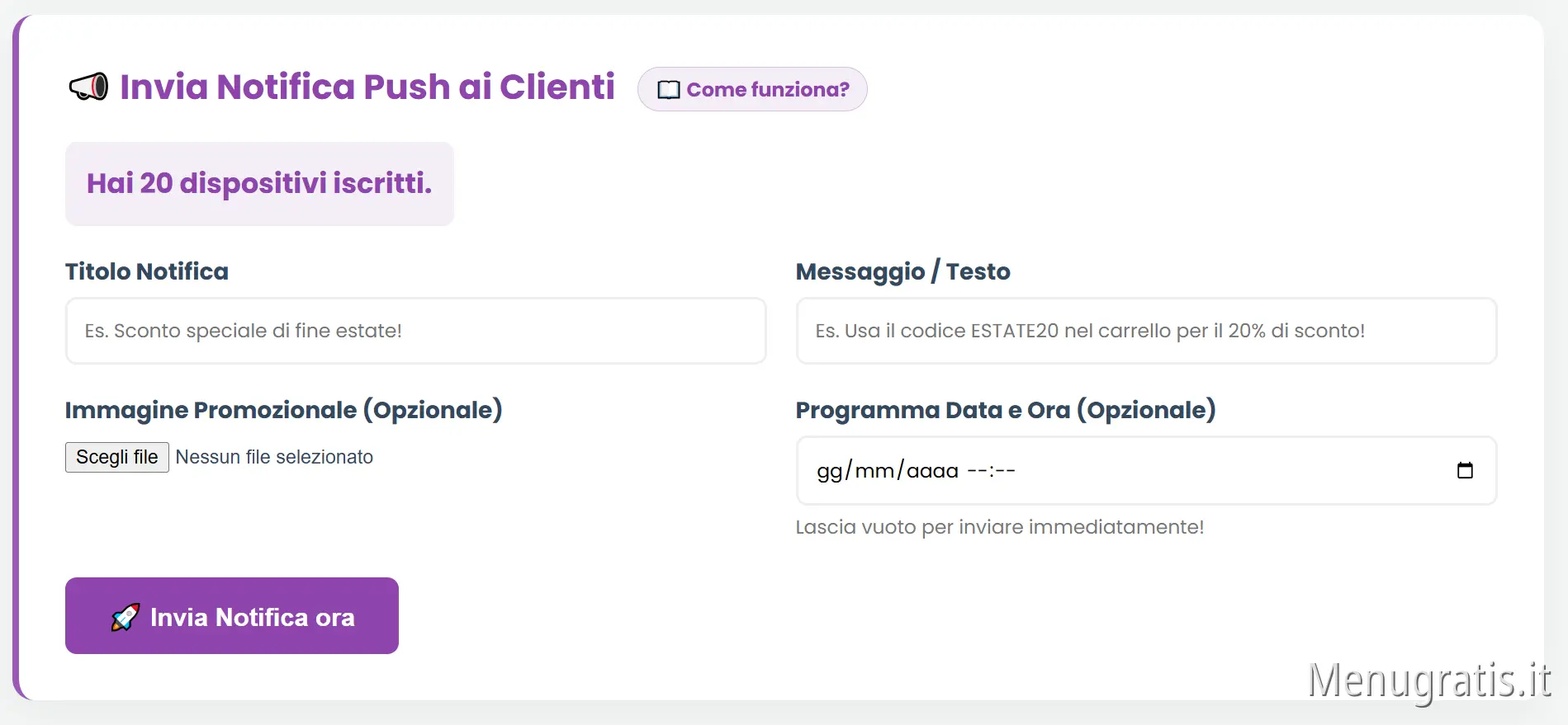 Schermata invio Notifiche Push