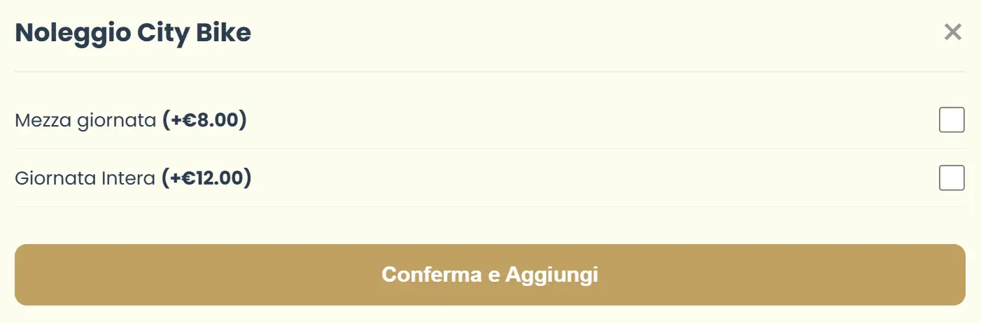 Upselling accessori casco e seggiolino noleggio bici