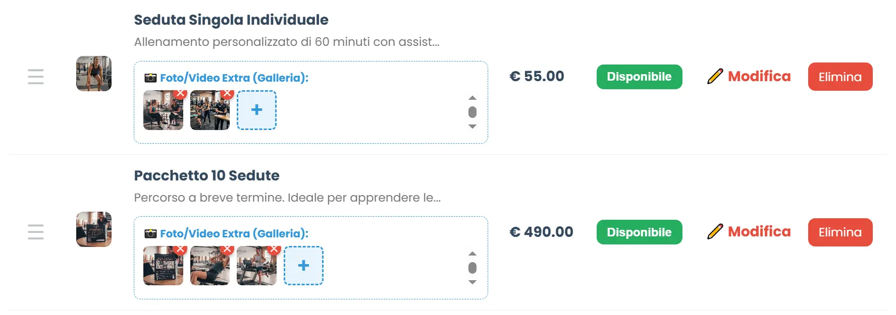 Vendita pacchetti abbonamenti personal trainer e consulenze