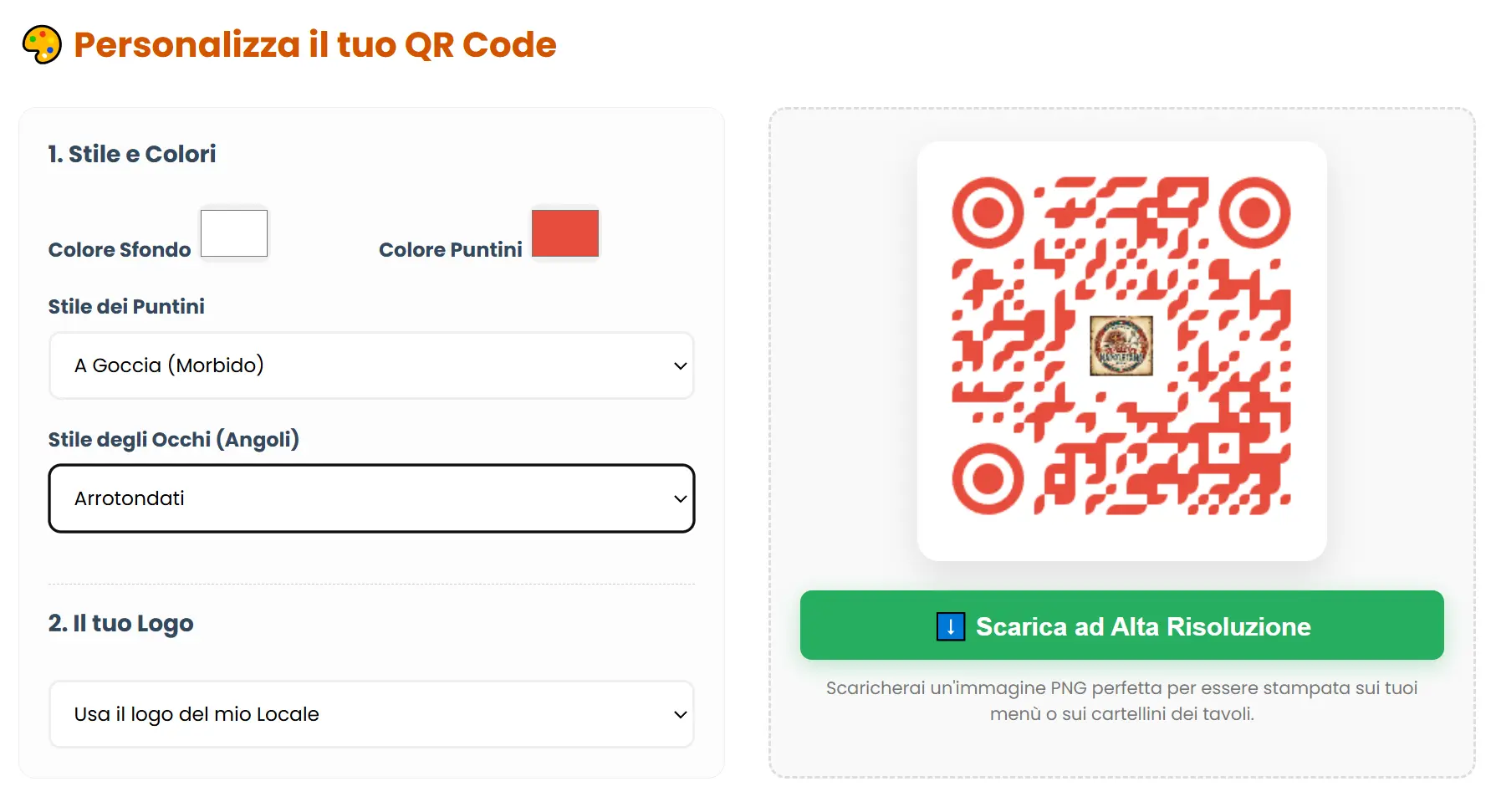 Generatore QR Code personalizzato con logo pizzeria