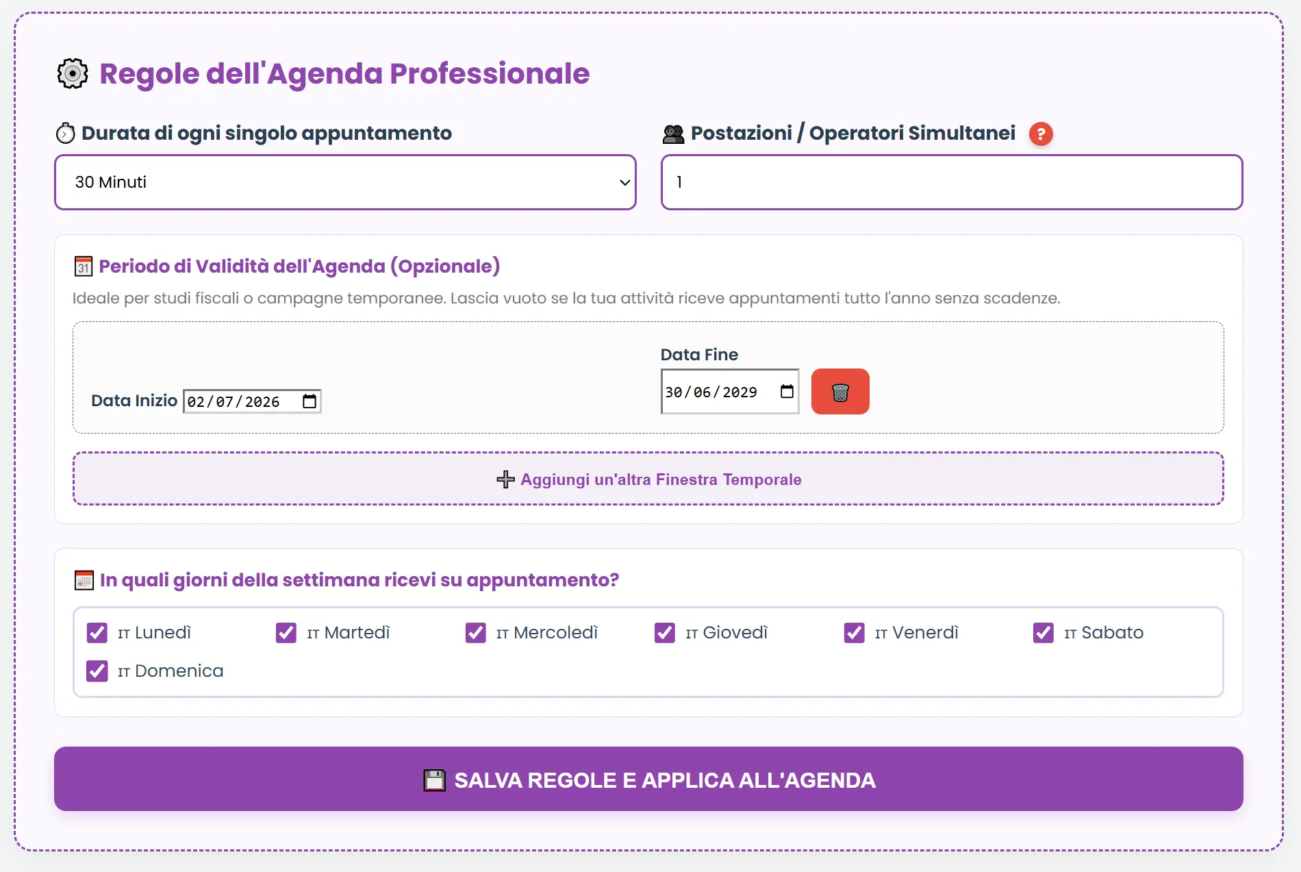 Calendario prenotazione orari per consulenze e personal trainer